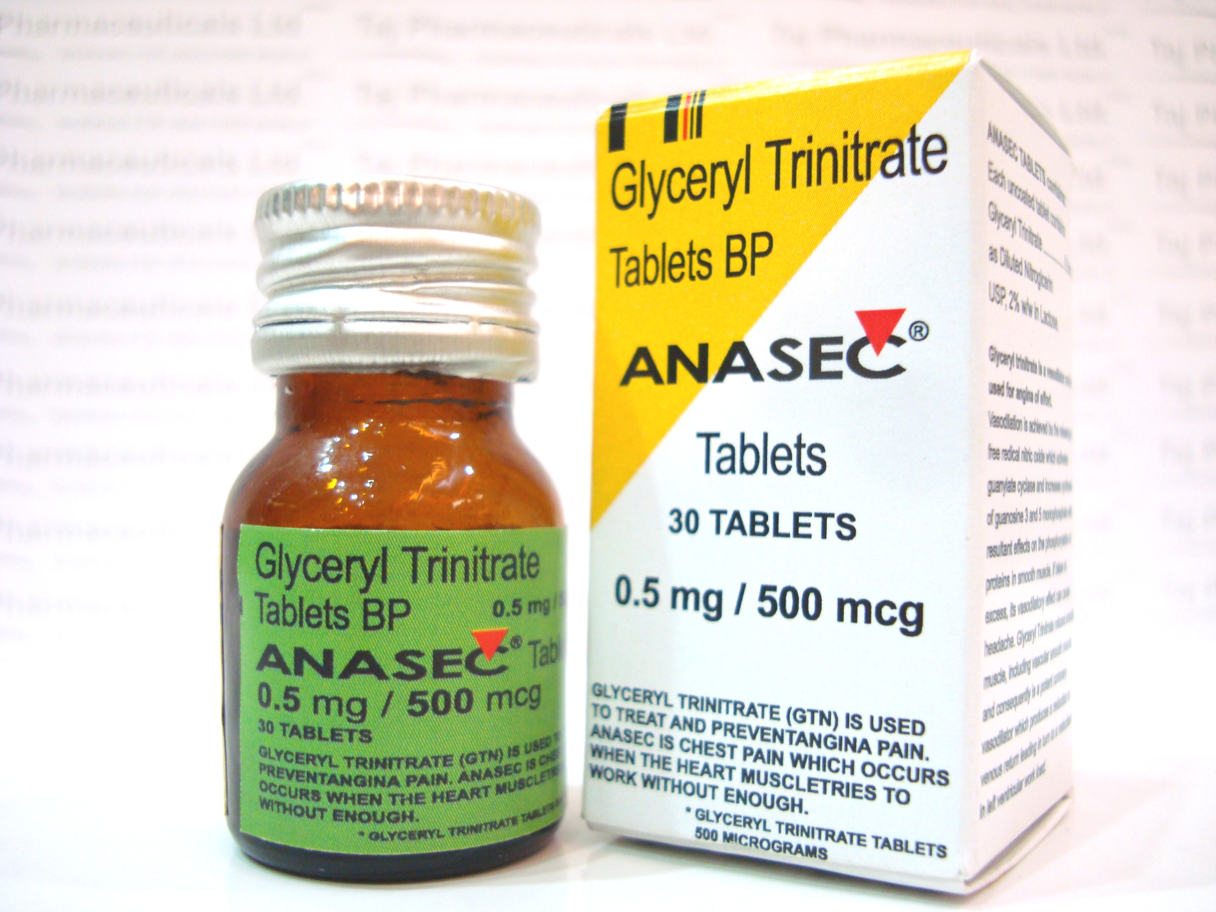 Anasec Glyceryl Trinitrate Tablets 500 micrograms